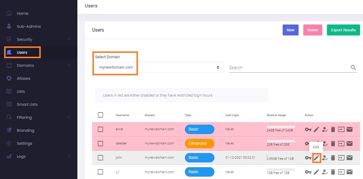 Admin Panel - edit User to update a mailbox details.jpg