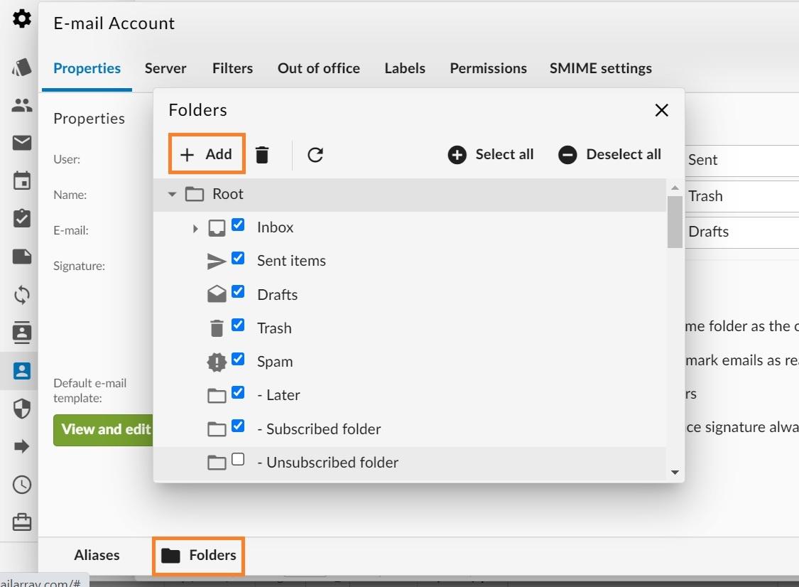 Webmail - Email tab - email account properties - Folders - add folder.jpg