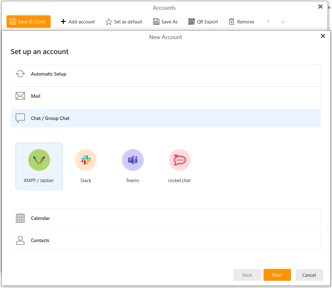 eM Client - go to add account and select new Chat Group Chat - new XMPP Jabber account.PNG