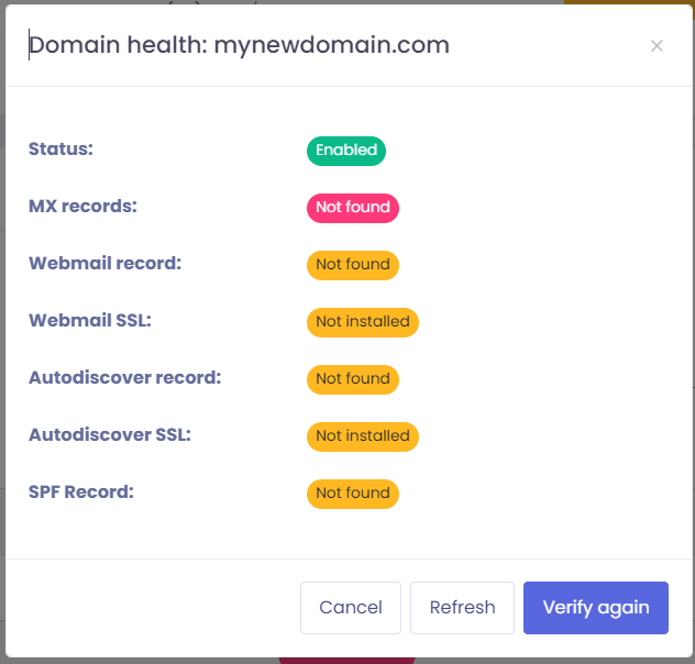 Admin Panel - add new domain - domain is verified when status changed to Enabled.PNG