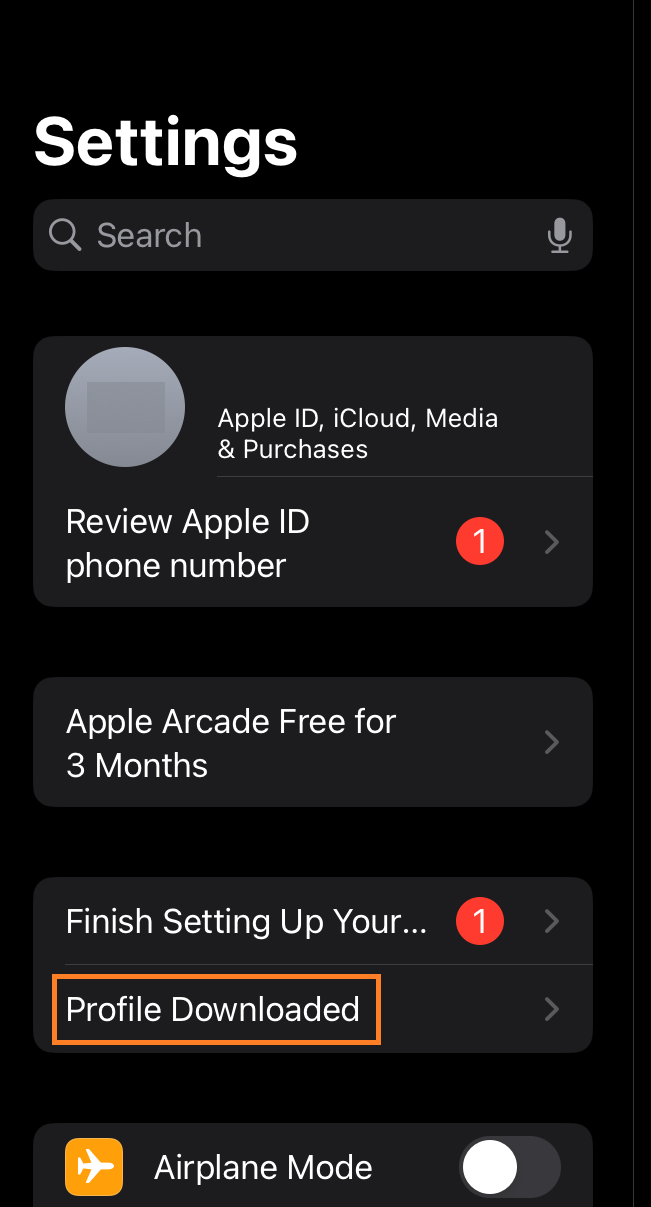 iOS - Settings with the new Profile Downloaded menu option.png
