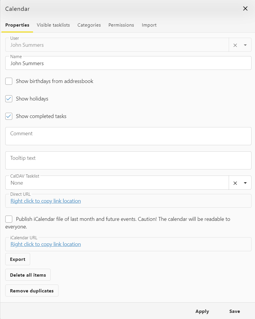 Webmail - Calendar - properties with Export option.PNG