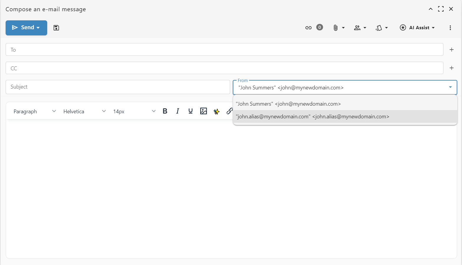 Webmail - compose window - aliases automatically show up in the Webmail's From field.PNG